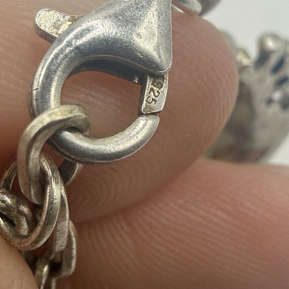 Vintage 925 Sterling Silver Mixed Charm Bracelet Turquoise Amber Frog Turtle 70g - Picture 8 of 14